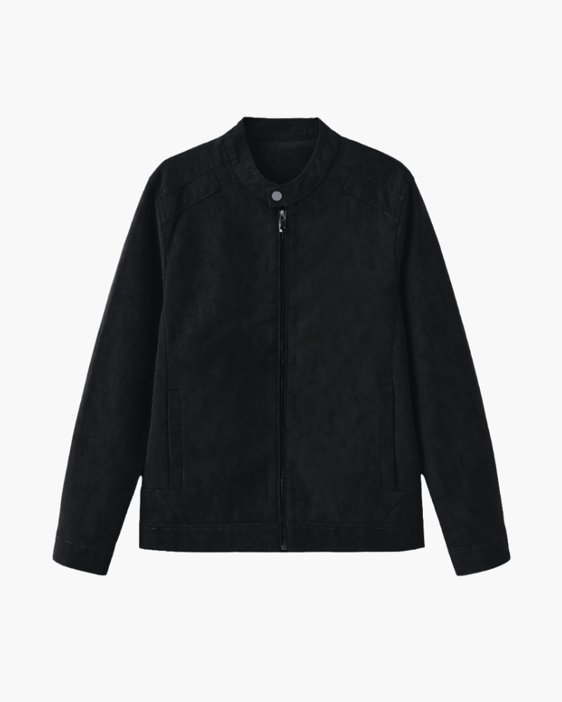 Men's Zip-Front Jacket With a Short Rounded Collar - Black