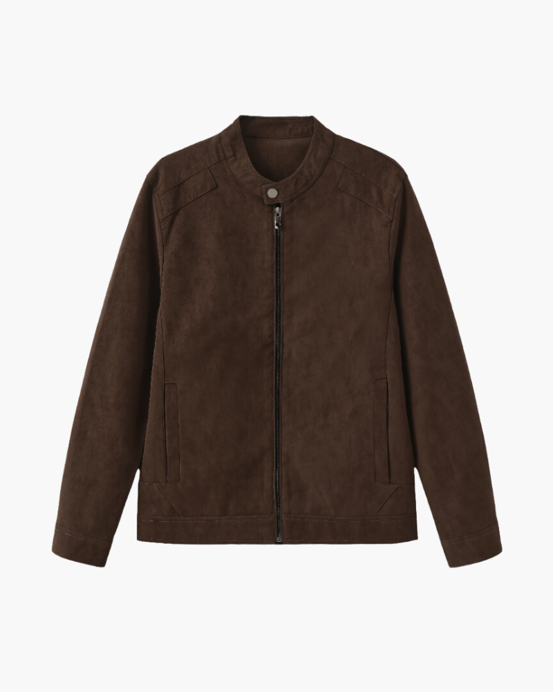 Men's Zip-Front Jacket With a Short Rounded Collar - Brown