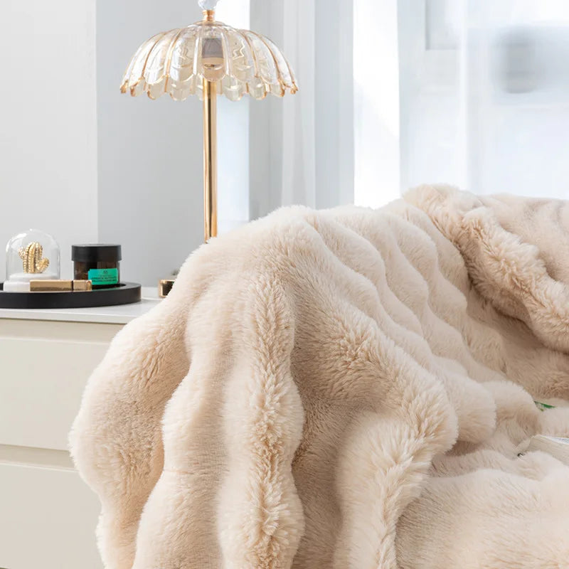 Sofa Throws in Plush Coral Fleece, Lightweight and Reversible