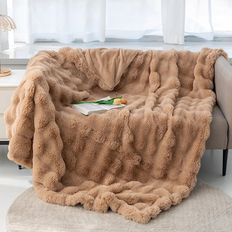 Sofa Throws in Plush Coral Fleece, Lightweight and Reversible