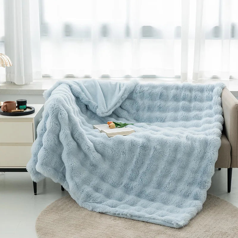 Sofa Throws in Plush Coral Fleece, Lightweight and Reversible