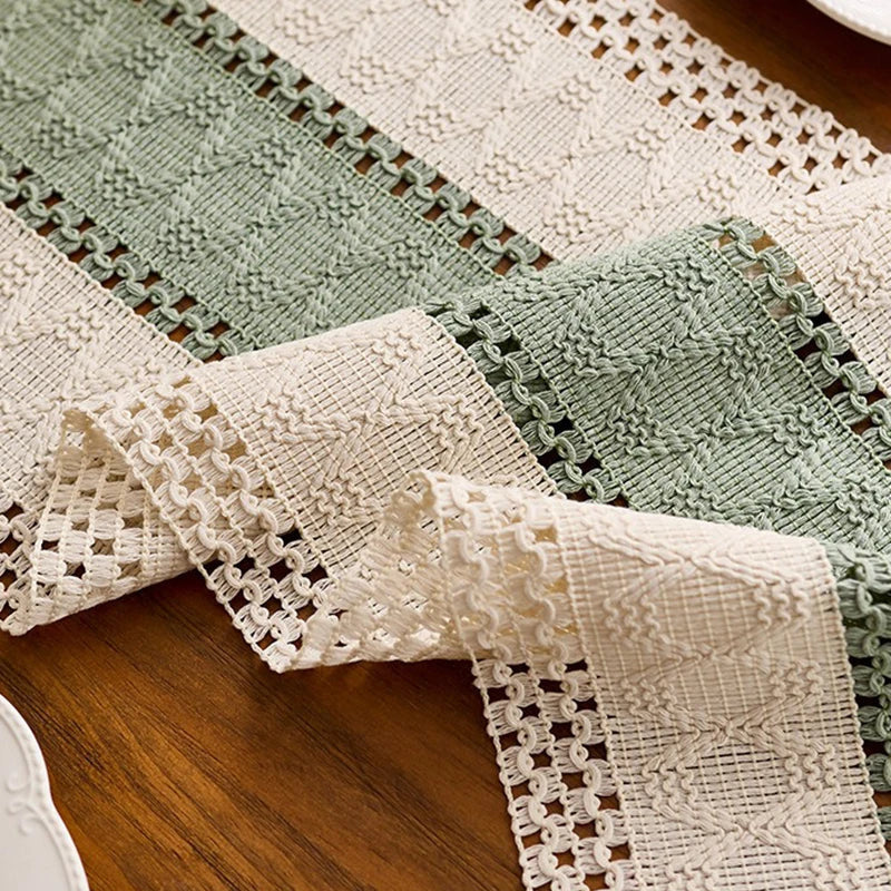 Table Runner Cotton-Linen Blend, Boho Striped Weave with Tassels