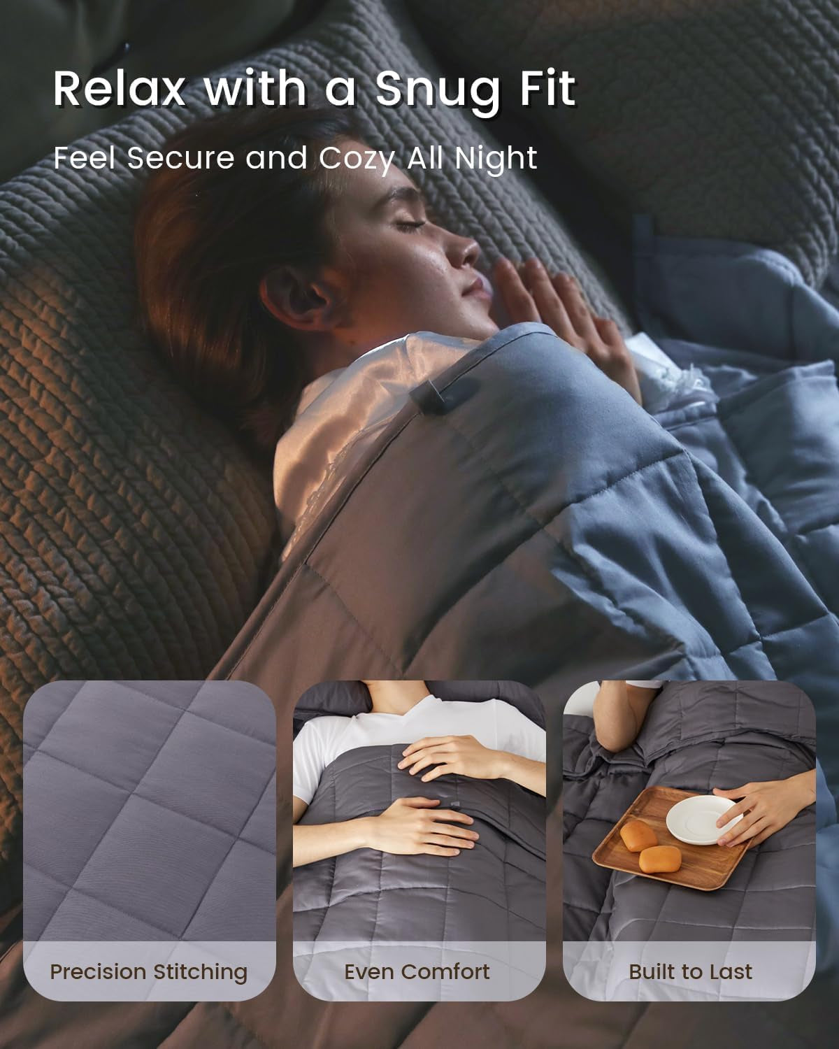 Weighted Blanket with Glass Bead Filling, Evenly Quilted Pockets
