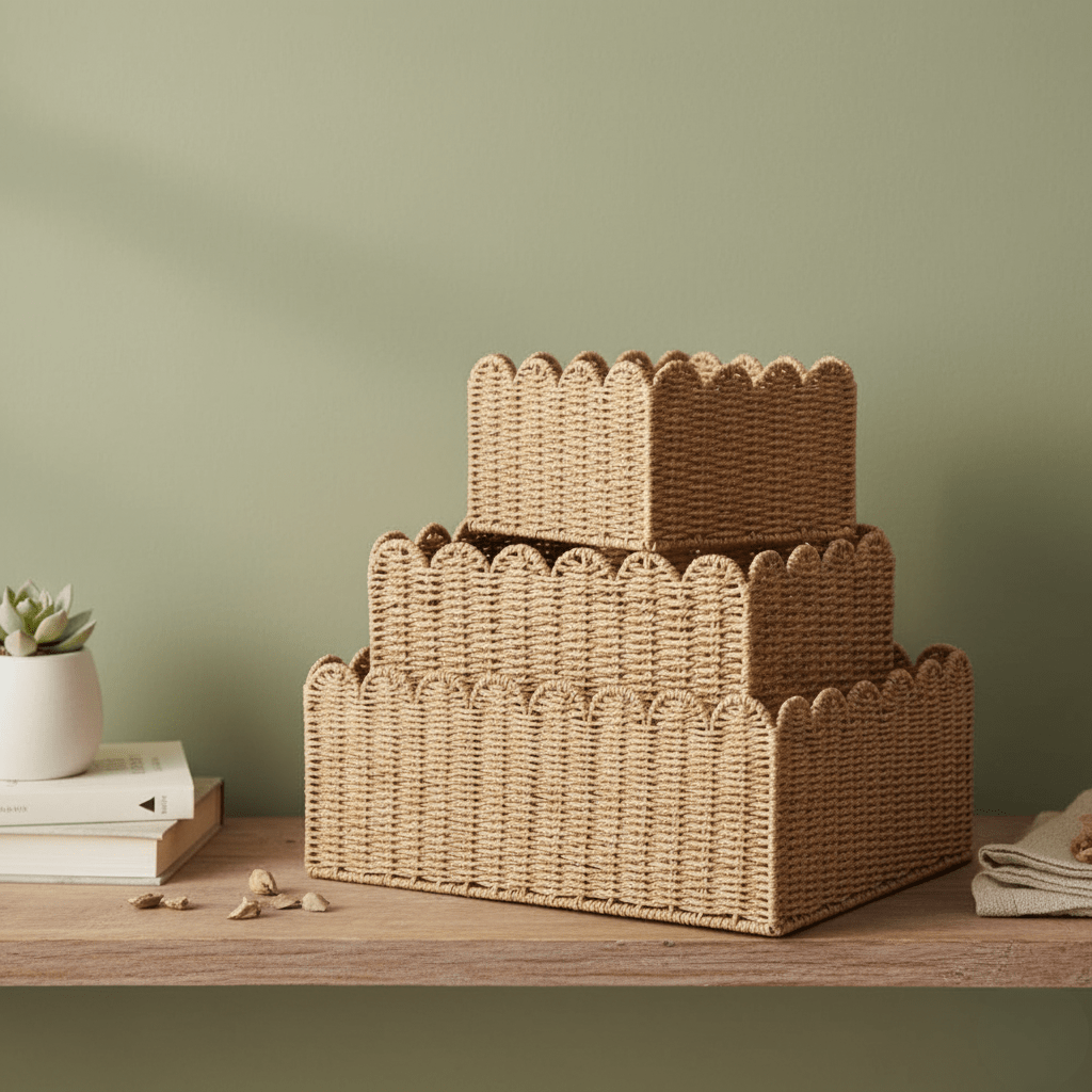Wicker Storage Basket Handwoven Willow with Curved Rim