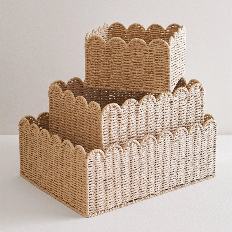 Wicker Storage Basket Handwoven Willow with Curved Rim