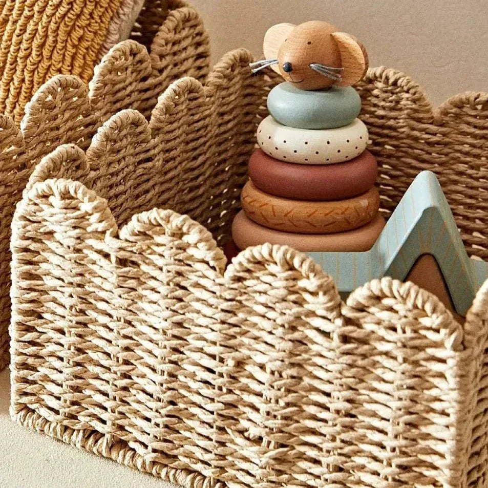 Wicker Storage Basket Handwoven Willow with Curved Rim