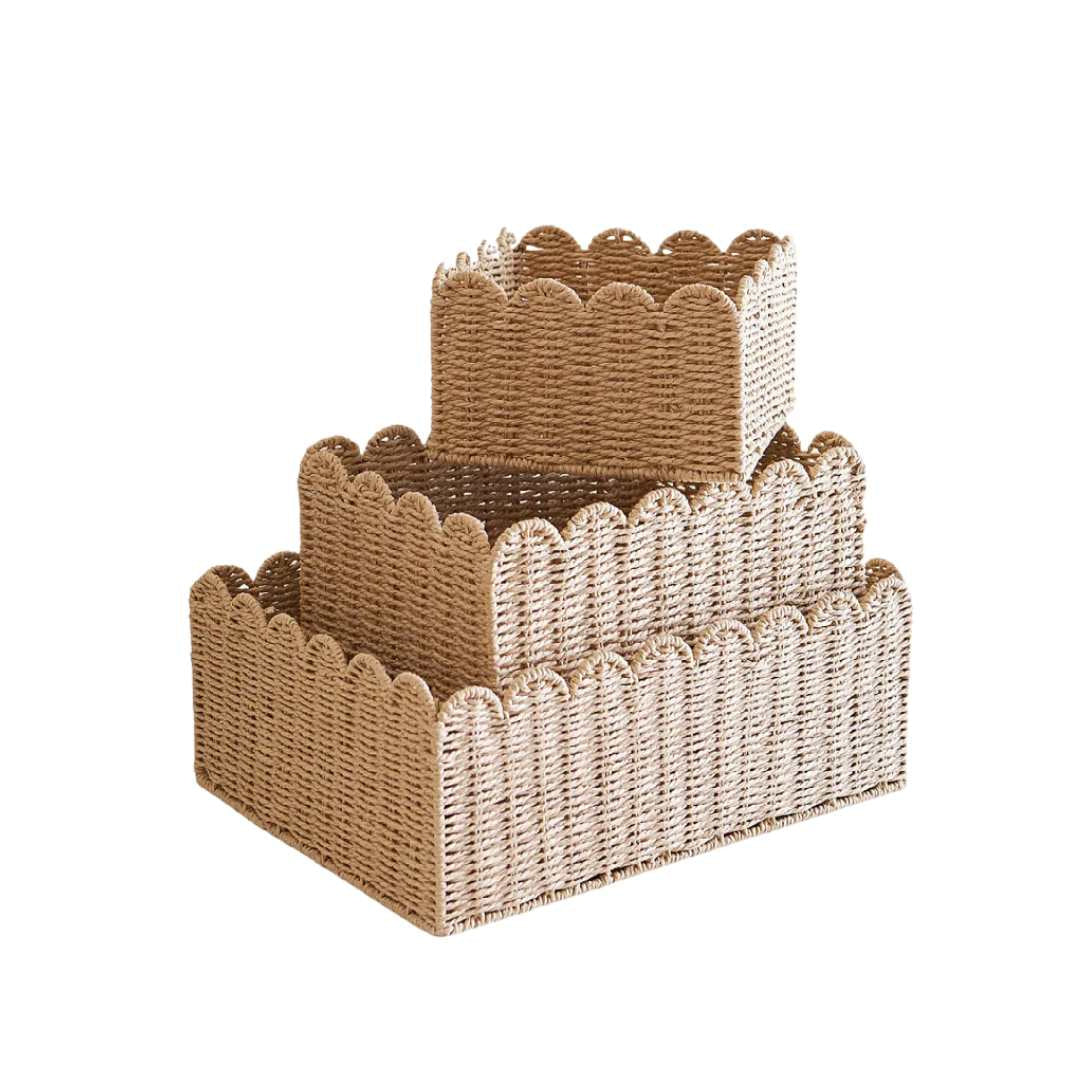 Wicker Storage Basket Handwoven Willow with Curved Rim