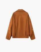 Women's Asymmetric Zip Jacket With a Wide Collar - Brown