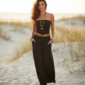 Women's Bandeau Maxi Dress With Off Shoulder Neckline - Black