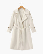 Women's Belted Trench Coat With a Layered Back - Beige