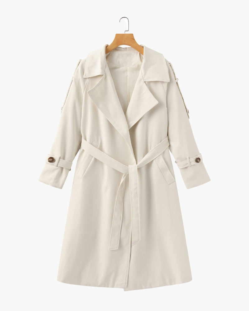 Women's Belted Trench Coat With a Layered Back - Beige