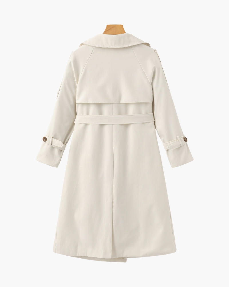 Women's Belted Trench Coat With a Layered Back - Beige