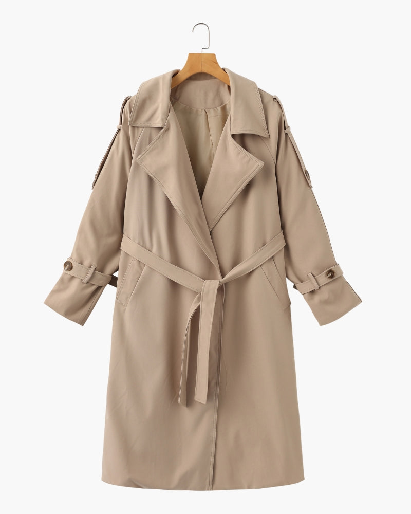 Women's Belted Trench Coat With a Layered Back - Mocha