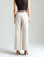 Women's Belted Wide-Leg Trousers With Front Pleats - White