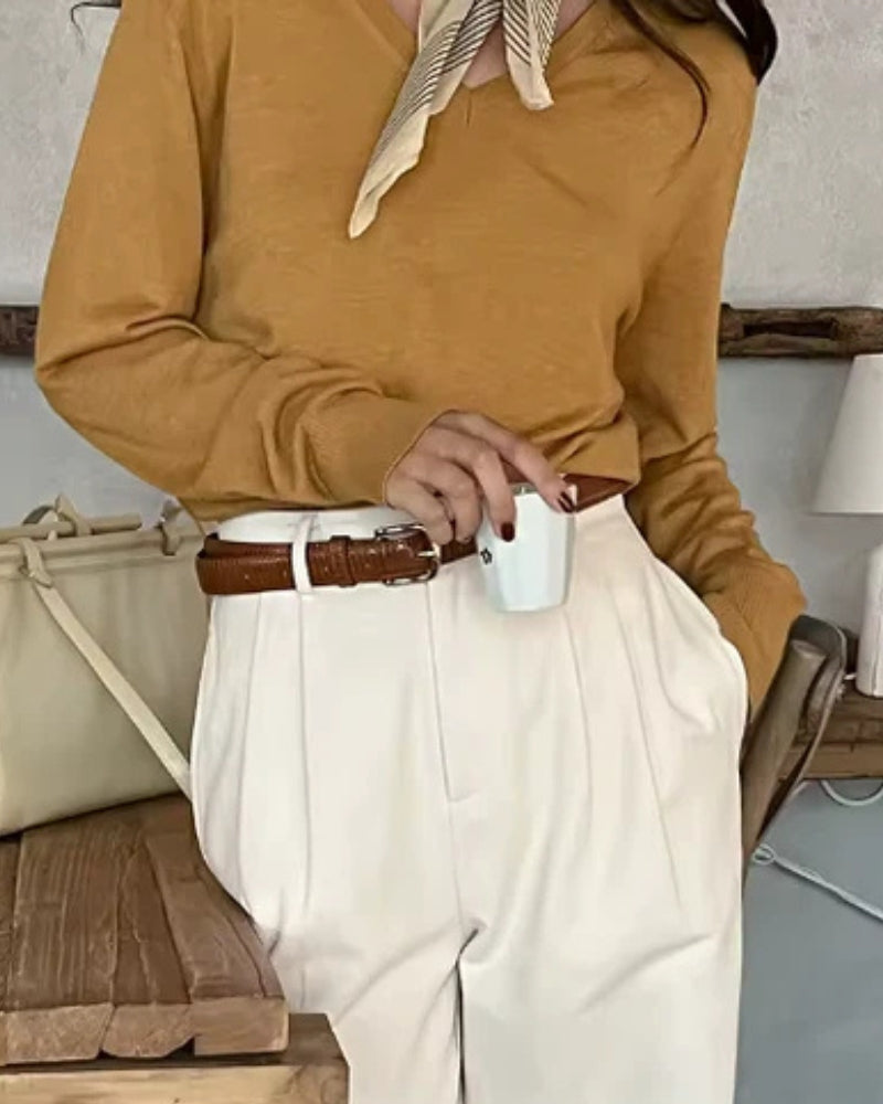 Women's Belted Wide-Leg Trousers With Front Pleats - White