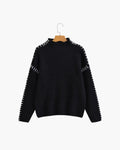 Women's Black Sweater With Contrast Stitch Details - Black