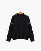 Women's Black Sweater With Contrast Stitch Details - Black