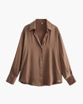 Women's Button Blouse With a Curved Shirttail Hem - Sandy Brown