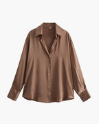 Women's Button Blouse With a Curved Shirttail Hem - Sandy Brown