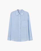 Women's Button Shirt With a Curved Hem and Collar - Blue
