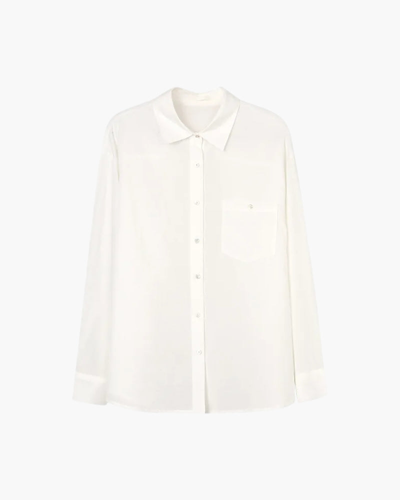 Women's Button Shirt With a Curved Hem and Collar - White