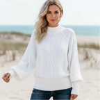 Women's Cable-Knit Sweater With a Raised Diamond Pattern - Off White