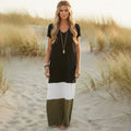 Women's Colour Block Maxi Dress With V-Neckline - Black
