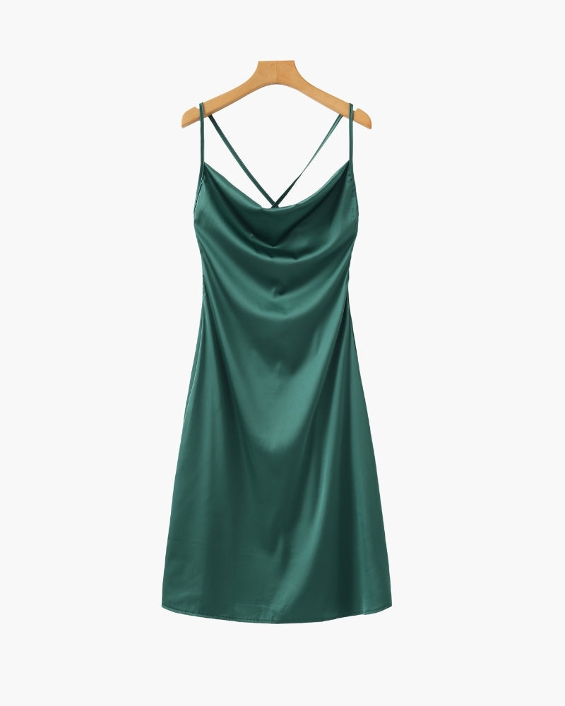 Women's Cowl-Neck Slip Dress With a Lace-Up Back - Green