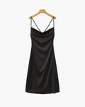 Women's Cowl-Neck Slip Dress With a Lace-Up Back - Black