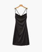 Women's Cowl-Neck Slip Dress With a Lace-Up Back - Black