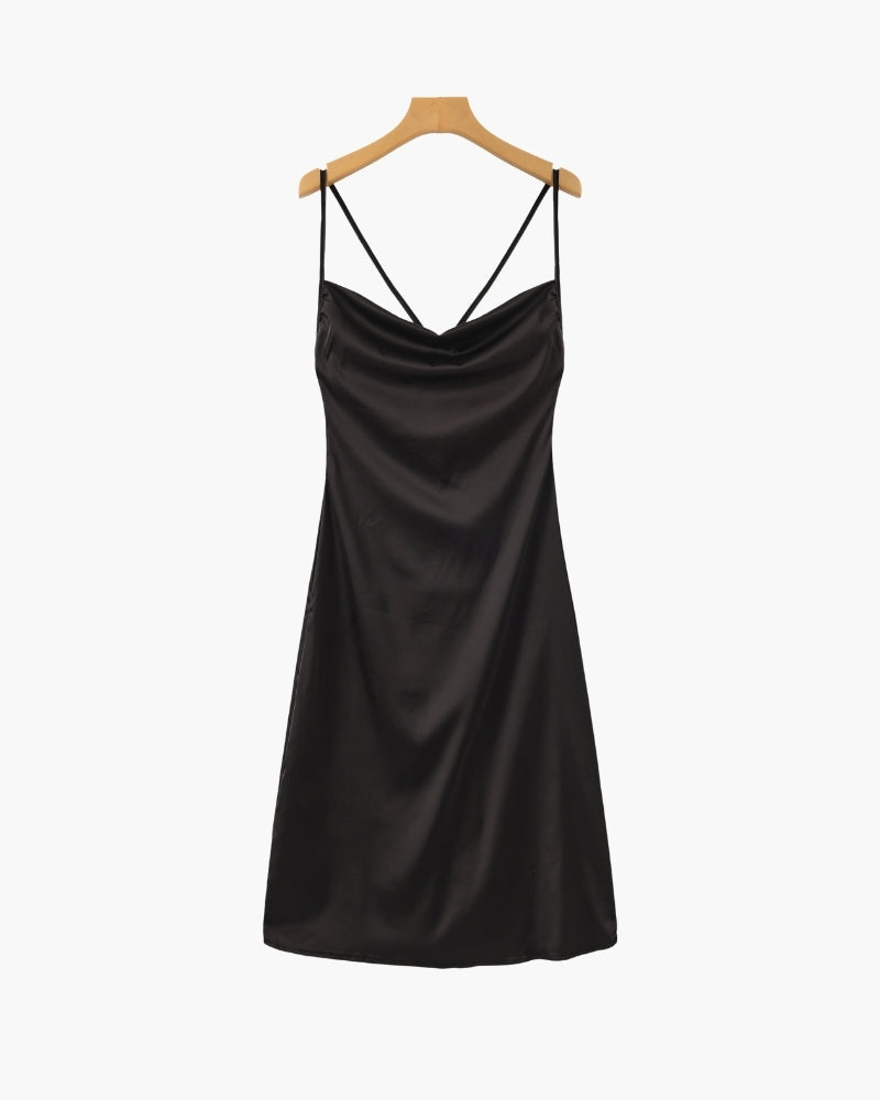 Women's Cowl-Neck Slip Dress With a Lace-Up Back - Black
