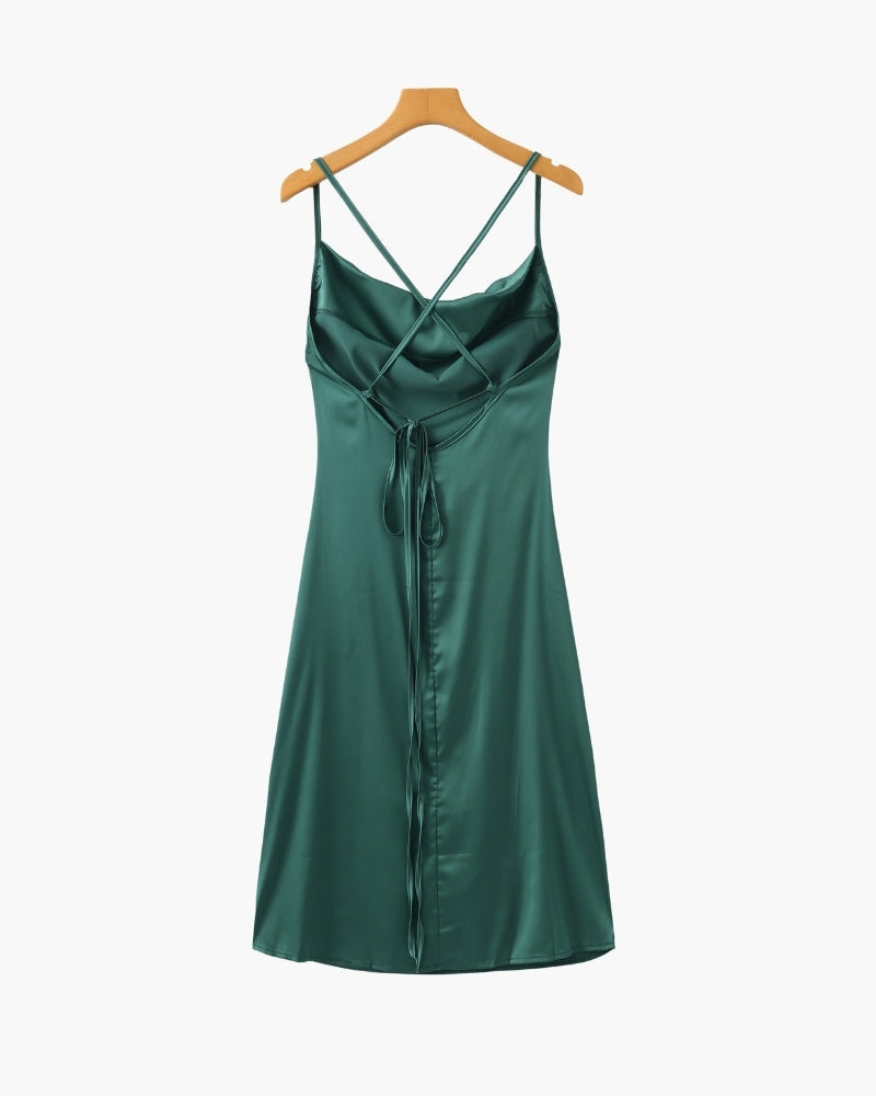 Women's Cowl-Neck Slip Dress With a Lace-Up Back - Green