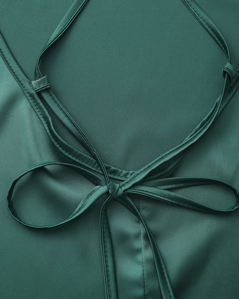 Women's Cowl-Neck Slip Dress With a Lace-Up Back - Green