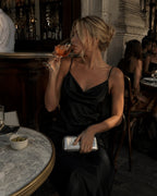 Women's Cowl-Neck Slip Dress With a Lace-Up Back - Black