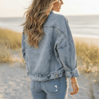 Women's Denim Jacket With Animal Print Panels - Light Blue