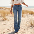 Women's Flare Leg Boyfriend Jeans With Zip Fly - Light Blue Denim