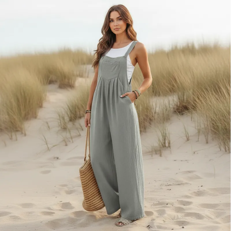 Women's Flare Leg Overall Jumpsuit With Bib Front - Gray
