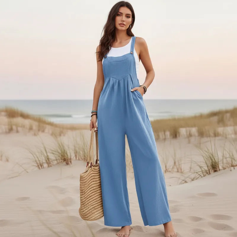 Women's Flare Leg Overall Jumpsuit With Bib Front - Light Blue