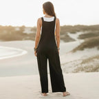 Women's Flare Leg Overall Jumpsuit With Bib Front - Black