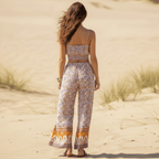 Women's Floral Crop Top and Wide-Leg Trouser Set - Dusty Rose