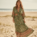 Women's Floral Wrap Top and Maxi Skirt Two-Piece Set - Green