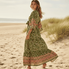 Women's Floral Wrap Top and Maxi Skirt Two-Piece Set - Green