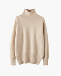 Women's High-Neck Sweater With a Curved Banded Hem - Beige