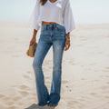 Women's High Waisted Flare Leg Jeans With Zip Fly - Blue