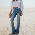 Women's High Waisted Flare Leg Jeans With Zip Fly - Blue