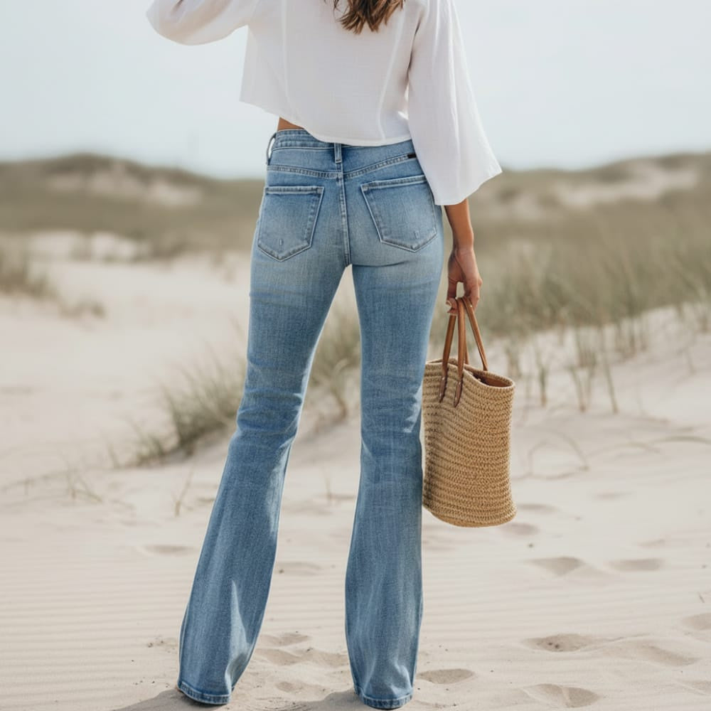 Women's High Waisted Flare Leg Jeans With Zip Fly - Blue