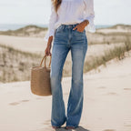 Women's High Waisted Flare Leg Jeans With Zip Fly - Blue