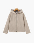 Women's Hooded Zip Jacket With a Straight Boxy Hem - Beige