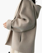 Women's Hooded Zip Jacket With a Straight Boxy Hem - Beige