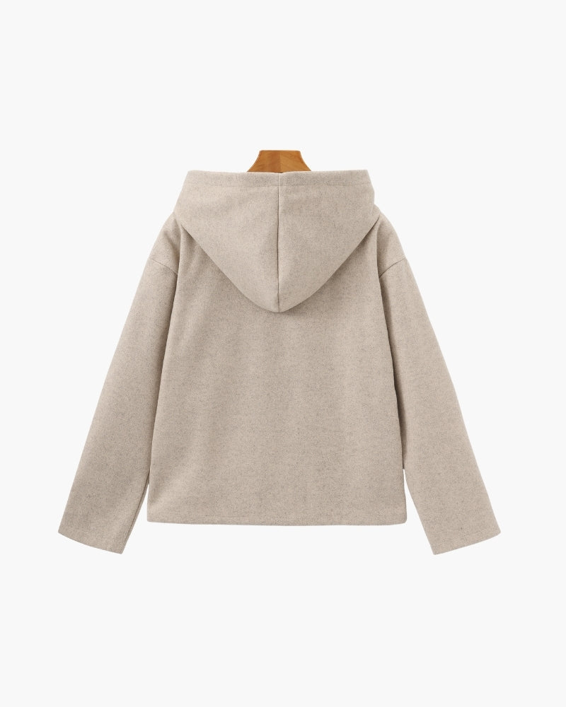 Women's Hooded Zip Jacket With a Straight Boxy Hem - Beige